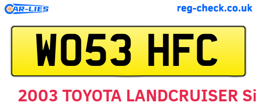 WO53HFC are the vehicle registration plates.