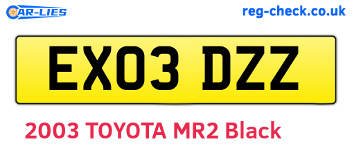 EX03DZZ are the vehicle registration plates.