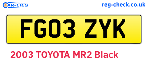 FG03ZYK are the vehicle registration plates.