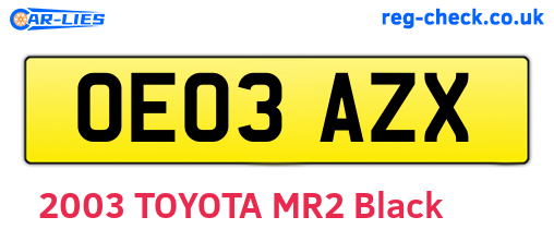 OE03AZX are the vehicle registration plates.