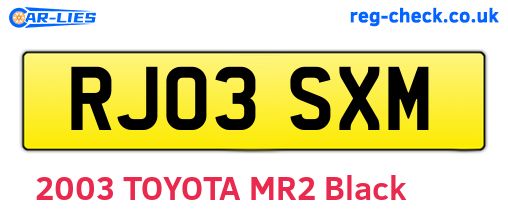 RJ03SXM are the vehicle registration plates.