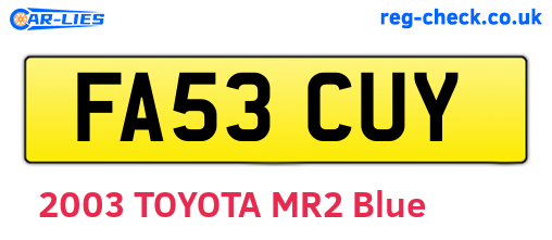 FA53CUY are the vehicle registration plates.