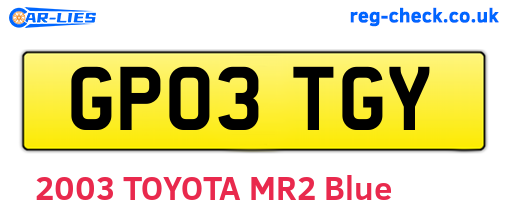 GP03TGY are the vehicle registration plates.