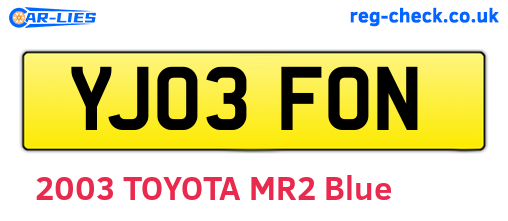 YJ03FON are the vehicle registration plates.
