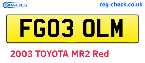 FG03OLM are the vehicle registration plates.