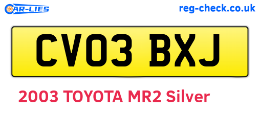 CV03BXJ are the vehicle registration plates.
