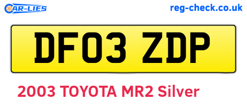 DF03ZDP are the vehicle registration plates.