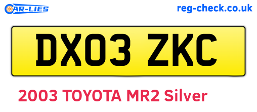 DX03ZKC are the vehicle registration plates.