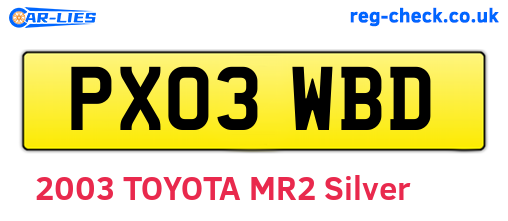PX03WBD are the vehicle registration plates.