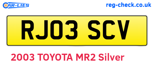 RJ03SCV are the vehicle registration plates.