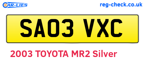 SA03VXC are the vehicle registration plates.