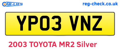 YP03VNZ are the vehicle registration plates.