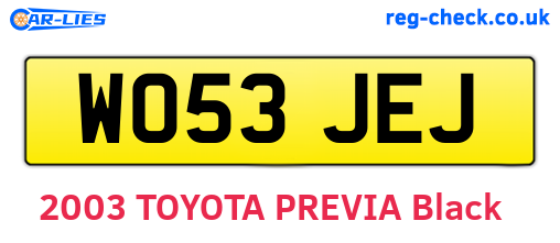 WO53JEJ are the vehicle registration plates.