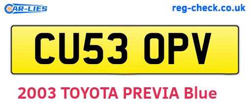 CU53OPV are the vehicle registration plates.
