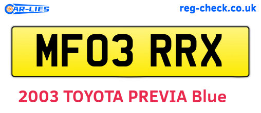 MF03RRX are the vehicle registration plates.