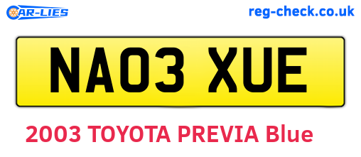 NA03XUE are the vehicle registration plates.