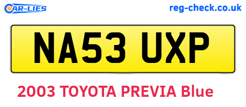 NA53UXP are the vehicle registration plates.
