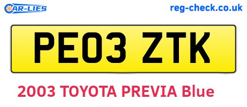 PE03ZTK are the vehicle registration plates.