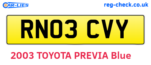 RN03CVY are the vehicle registration plates.