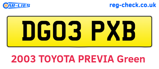 DG03PXB are the vehicle registration plates.