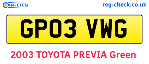 GP03VWG are the vehicle registration plates.