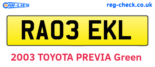 RA03EKL are the vehicle registration plates.