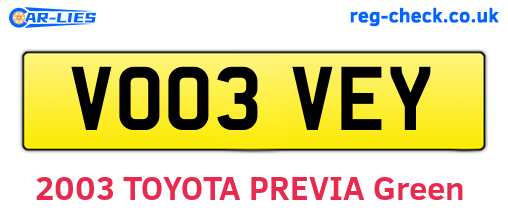 VO03VEY are the vehicle registration plates.