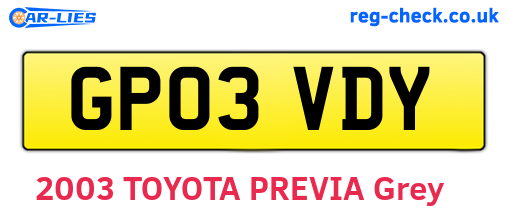 GP03VDY are the vehicle registration plates.