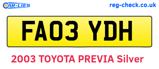 FA03YDH are the vehicle registration plates.