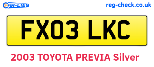 FX03LKC are the vehicle registration plates.