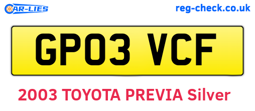 GP03VCF are the vehicle registration plates.