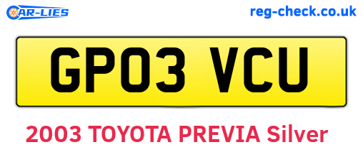 GP03VCU are the vehicle registration plates.