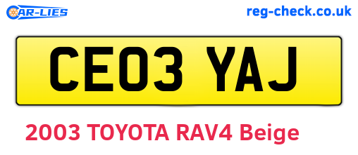 CE03YAJ are the vehicle registration plates.