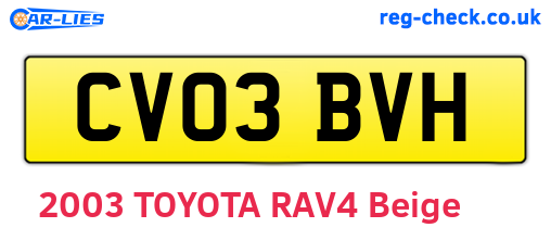 CV03BVH are the vehicle registration plates.