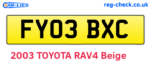 FY03BXC are the vehicle registration plates.