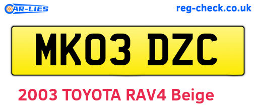 MK03DZC are the vehicle registration plates.