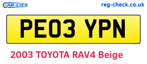 PE03YPN are the vehicle registration plates.