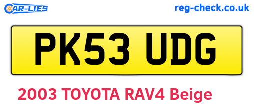 PK53UDG are the vehicle registration plates.