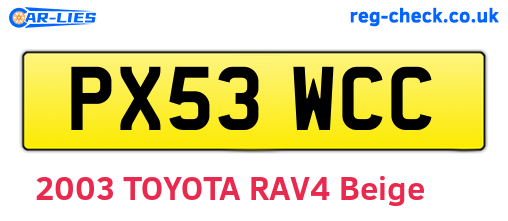 PX53WCC are the vehicle registration plates.