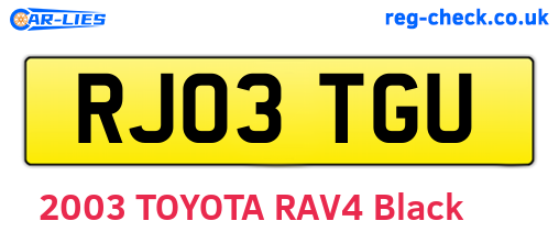RJ03TGU are the vehicle registration plates.