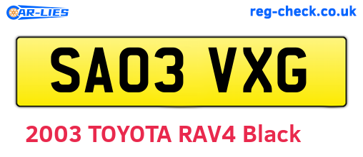 SA03VXG are the vehicle registration plates.