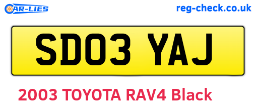 SD03YAJ are the vehicle registration plates.