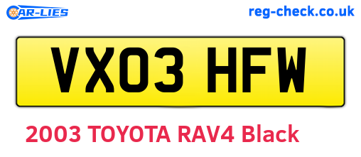 VX03HFW are the vehicle registration plates.