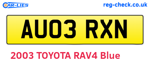 AU03RXN are the vehicle registration plates.