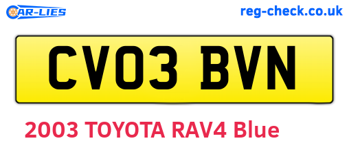 CV03BVN are the vehicle registration plates.