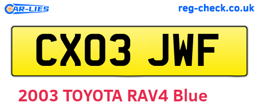 CX03JWF are the vehicle registration plates.
