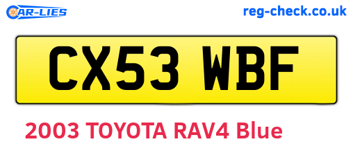 CX53WBF are the vehicle registration plates.
