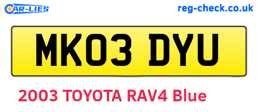 MK03DYU are the vehicle registration plates.