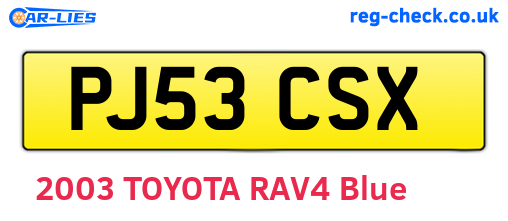 PJ53CSX are the vehicle registration plates.