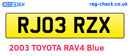 RJ03RZX are the vehicle registration plates.
